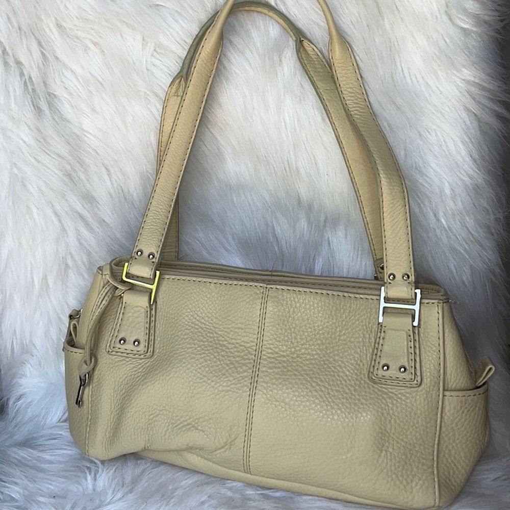 Fossil Off White Pebbled Leather Satchel Purse